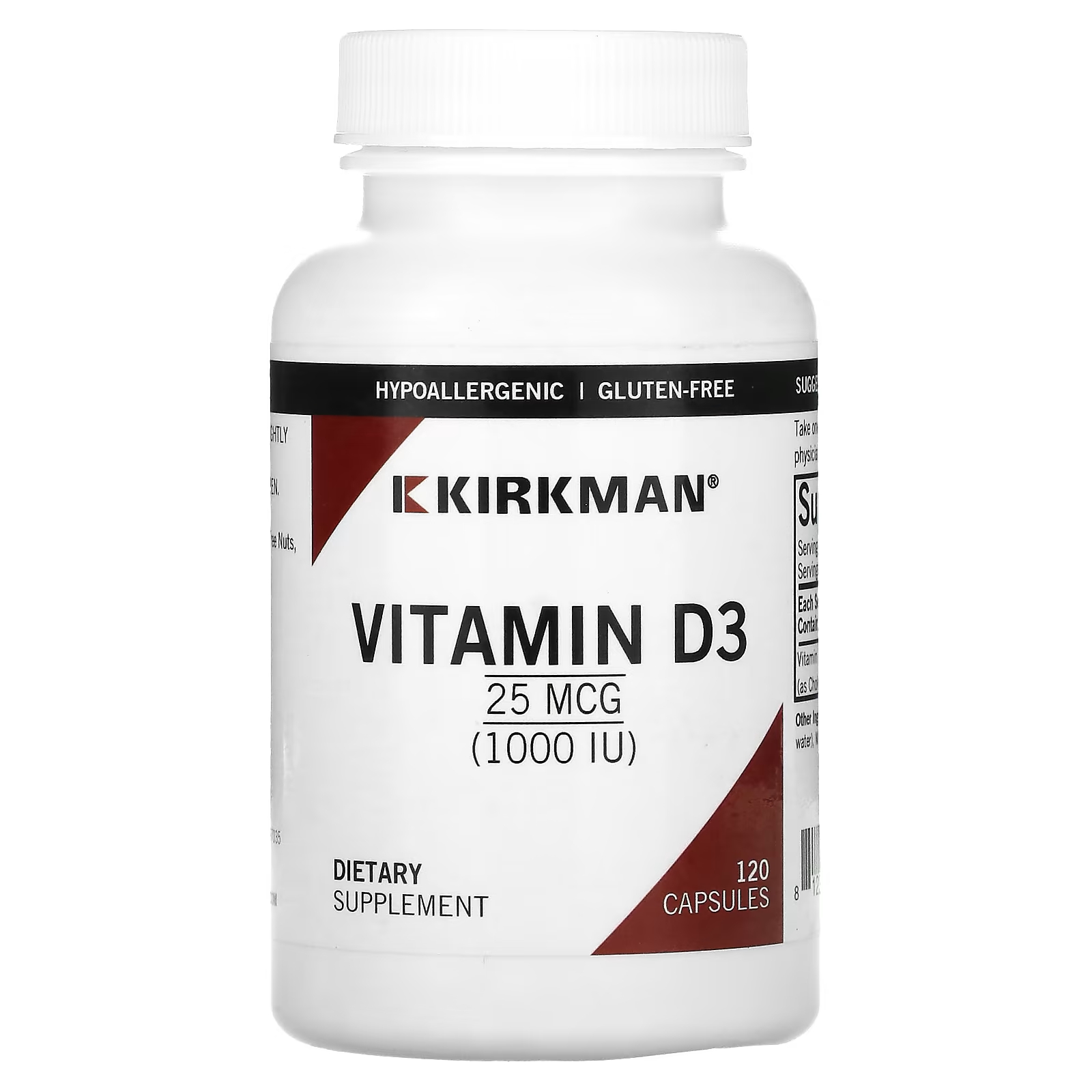 Витамин D3 Kirkman Labs 1000 МЕ, 120 капсул витамин д3 1000 ме 25мкг carlson labs 60 капсул