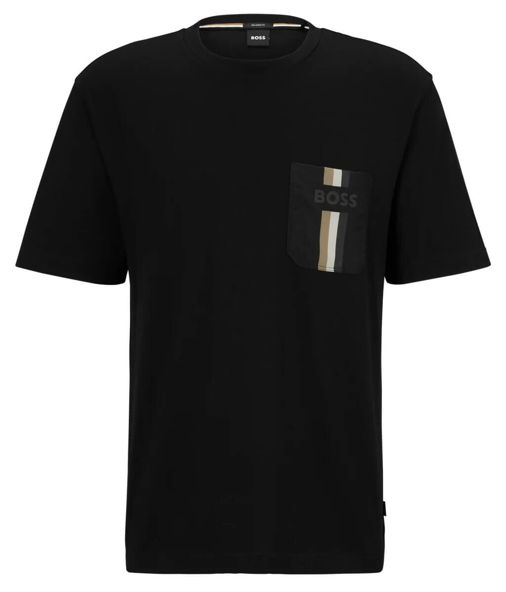 

Футболка Boss Cotton-jersey With Signature Stripe And Logo, черный