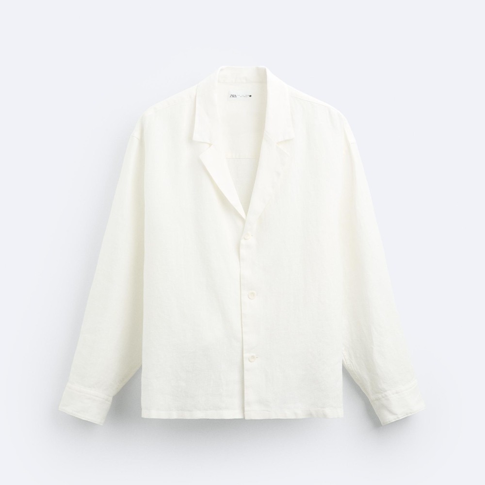 Рубашка Zara 100% Linen, белый рубашка zara linen оливковый