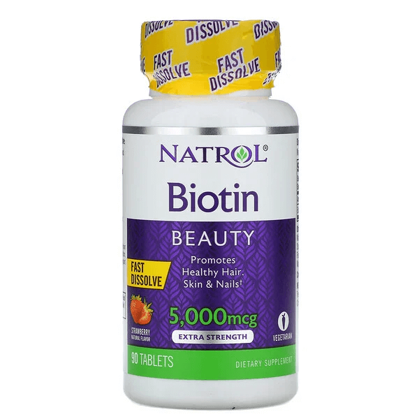 Биотин, клубника, 5000 мкг, 90 таблеток, Natrol биотин natrol 10 000 мкг 200 таблеток