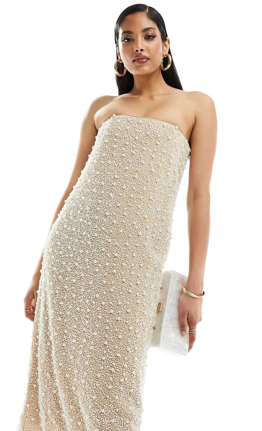 

Платье & Other Stories Bandeau Midi With Sequin And Faux Pearl Embellishment, кремовый