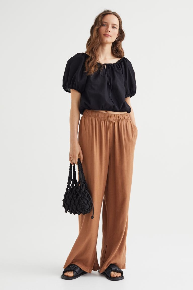 

Брюки из смесового льна H&M, темно-бежевый