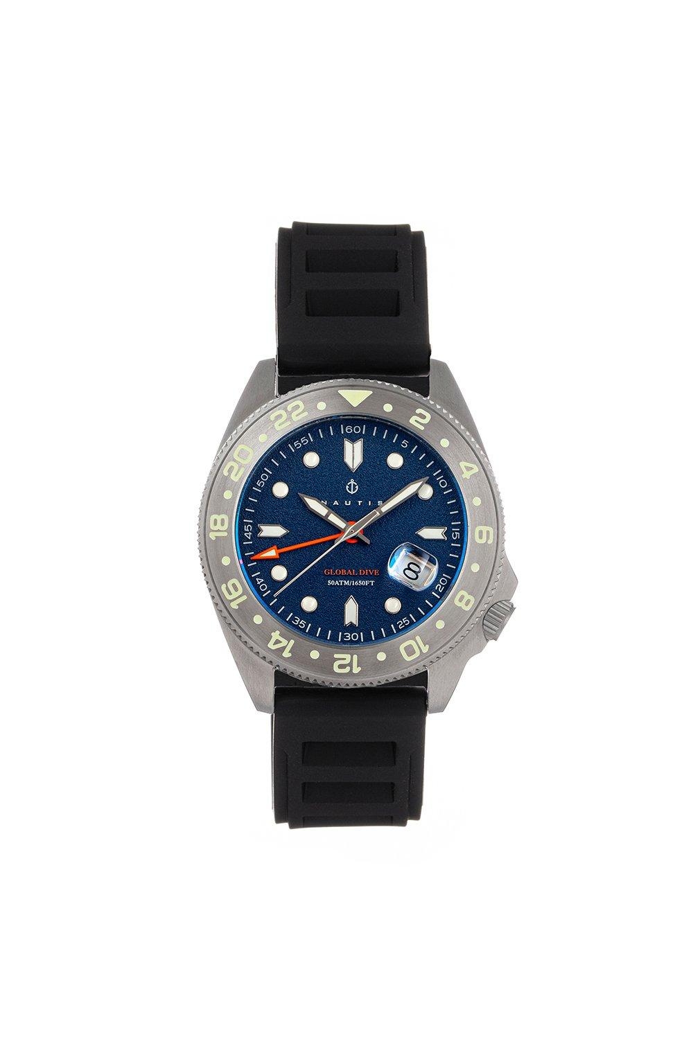 Часы Global Dive с каучуковым ремешком и датой Nautis, темно-синий