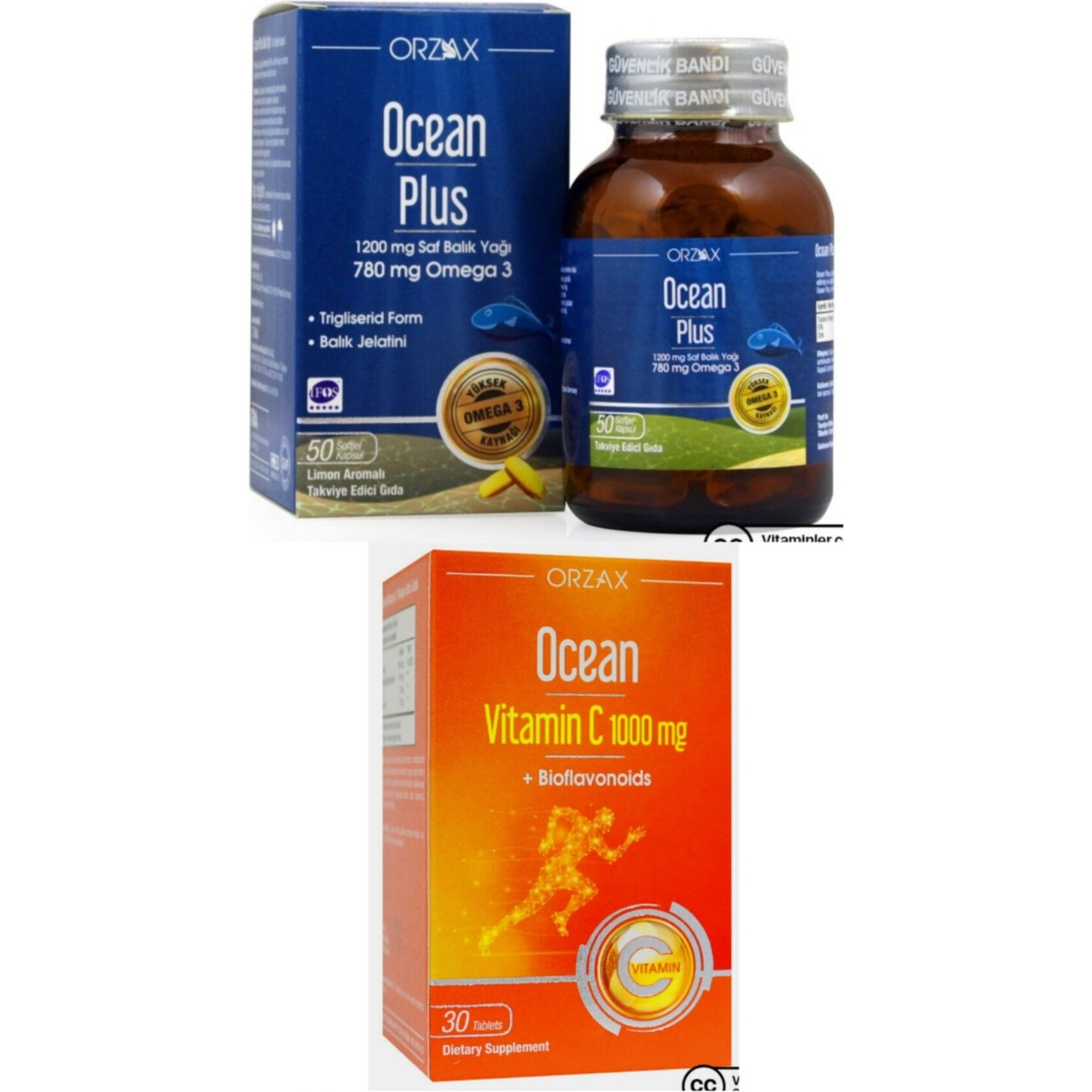 Омега-3 Plus Ocean 1200 мг, 50 капсул + Витамин C Ocean 1000 мг, 30 таблеток цена и фото