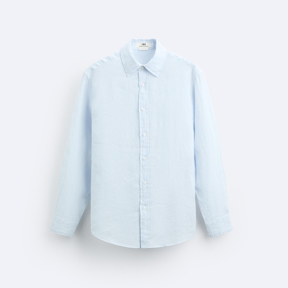 Рубашка Zara 100% Linen, голубой рубашка zara linen оливковый