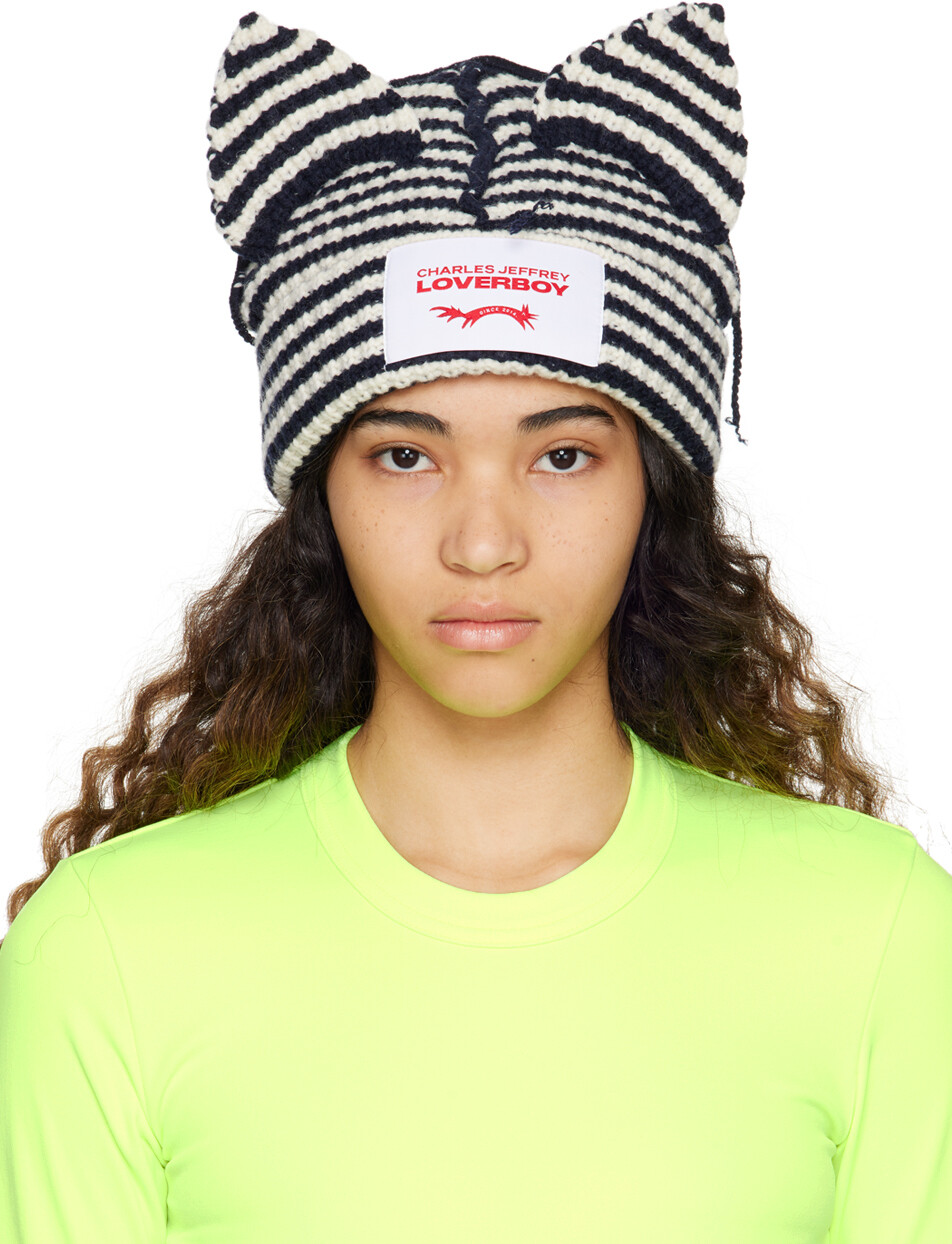 

Белая и темно-синяя шапка с массивными ушками Off-White Charles Jeffrey Loverboy