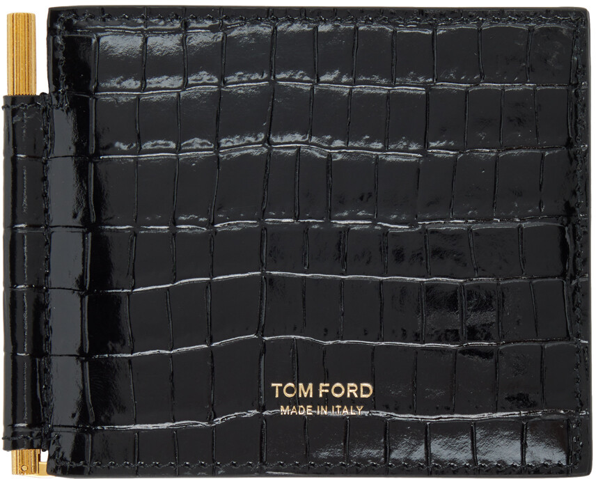 

Черный кошелек с зажимом для денег под крокодиловую кожу TOM FORD