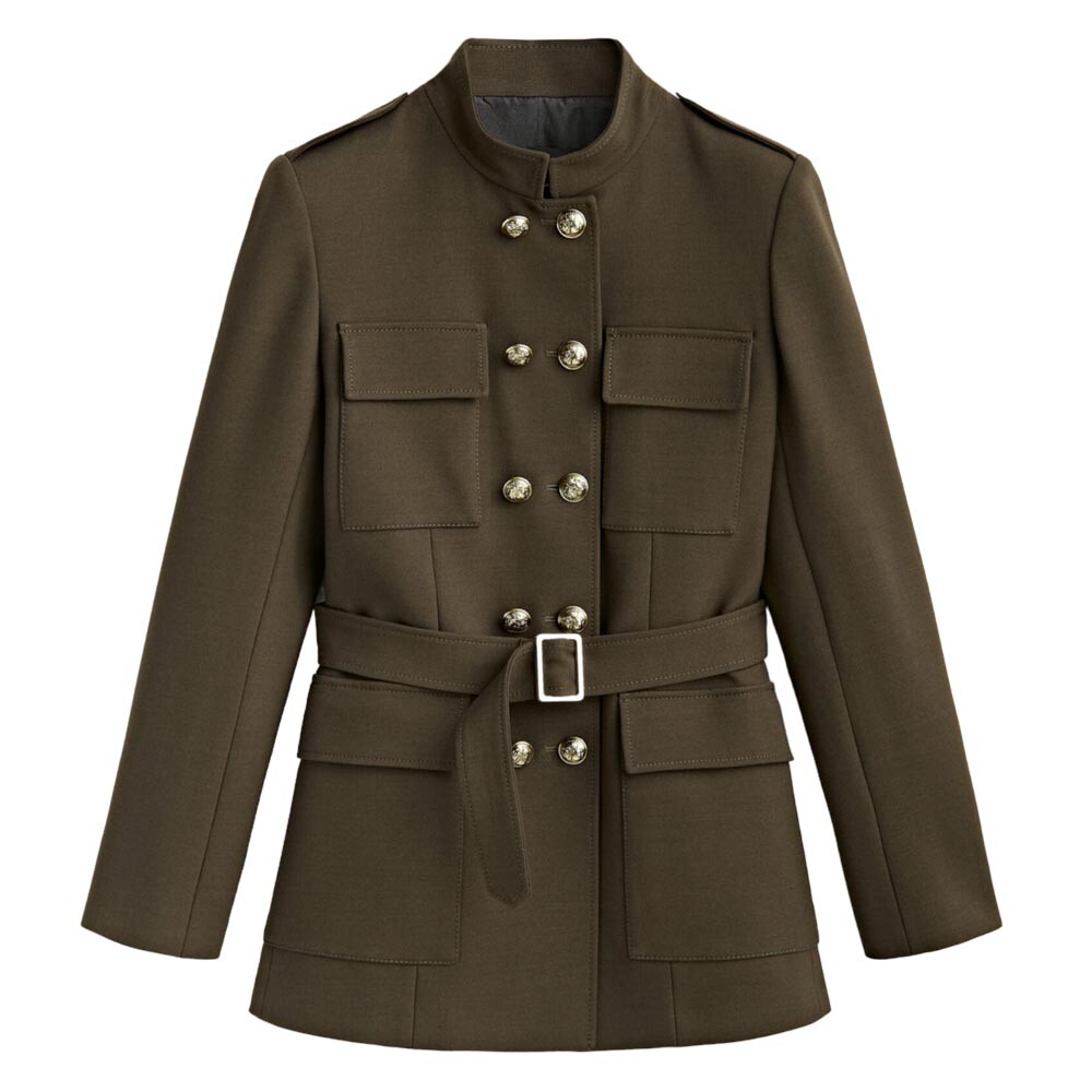 

Блейзер Massimo Dutti Belted Double-button, хаки
