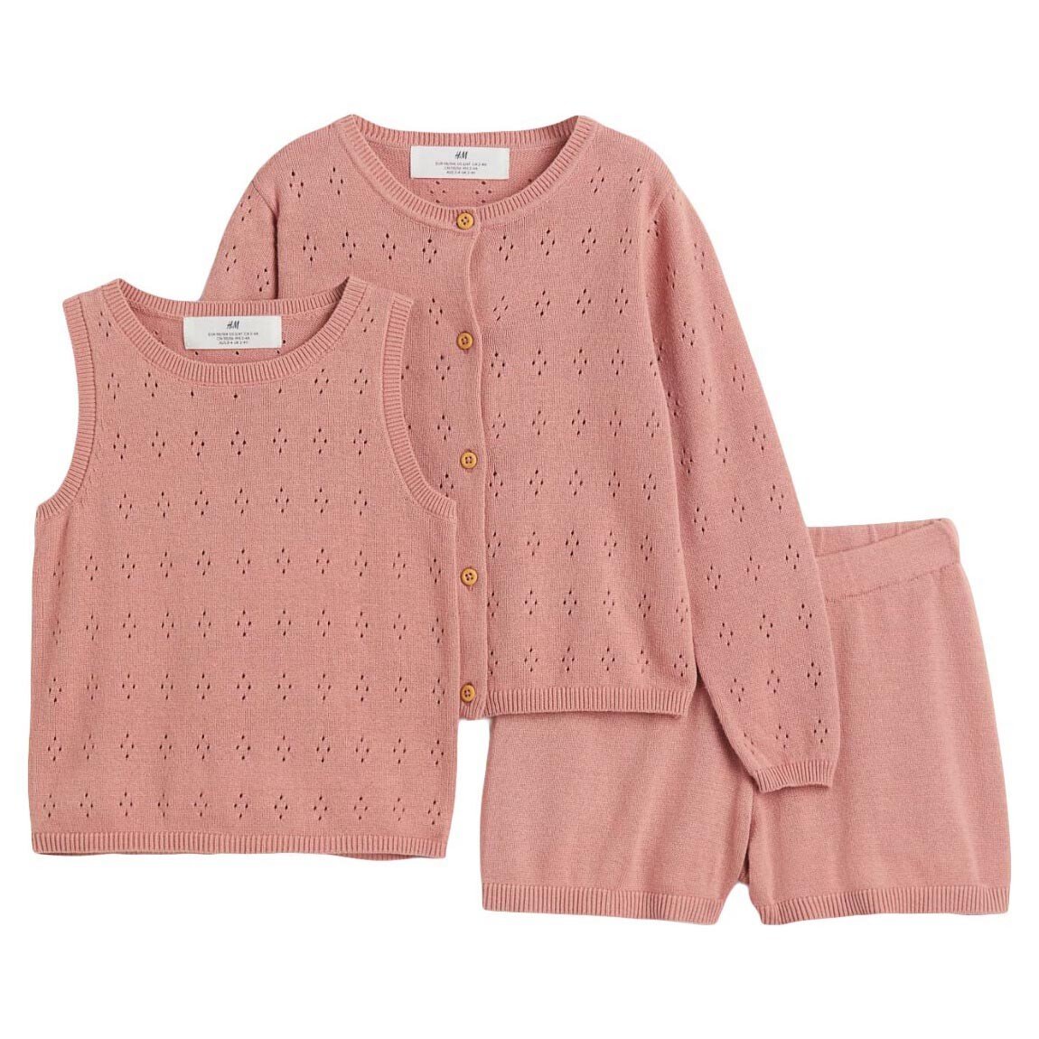 

Комплект одежды H&M Fine-knit Cotton Dusty Rose, 3 предмета, розовый