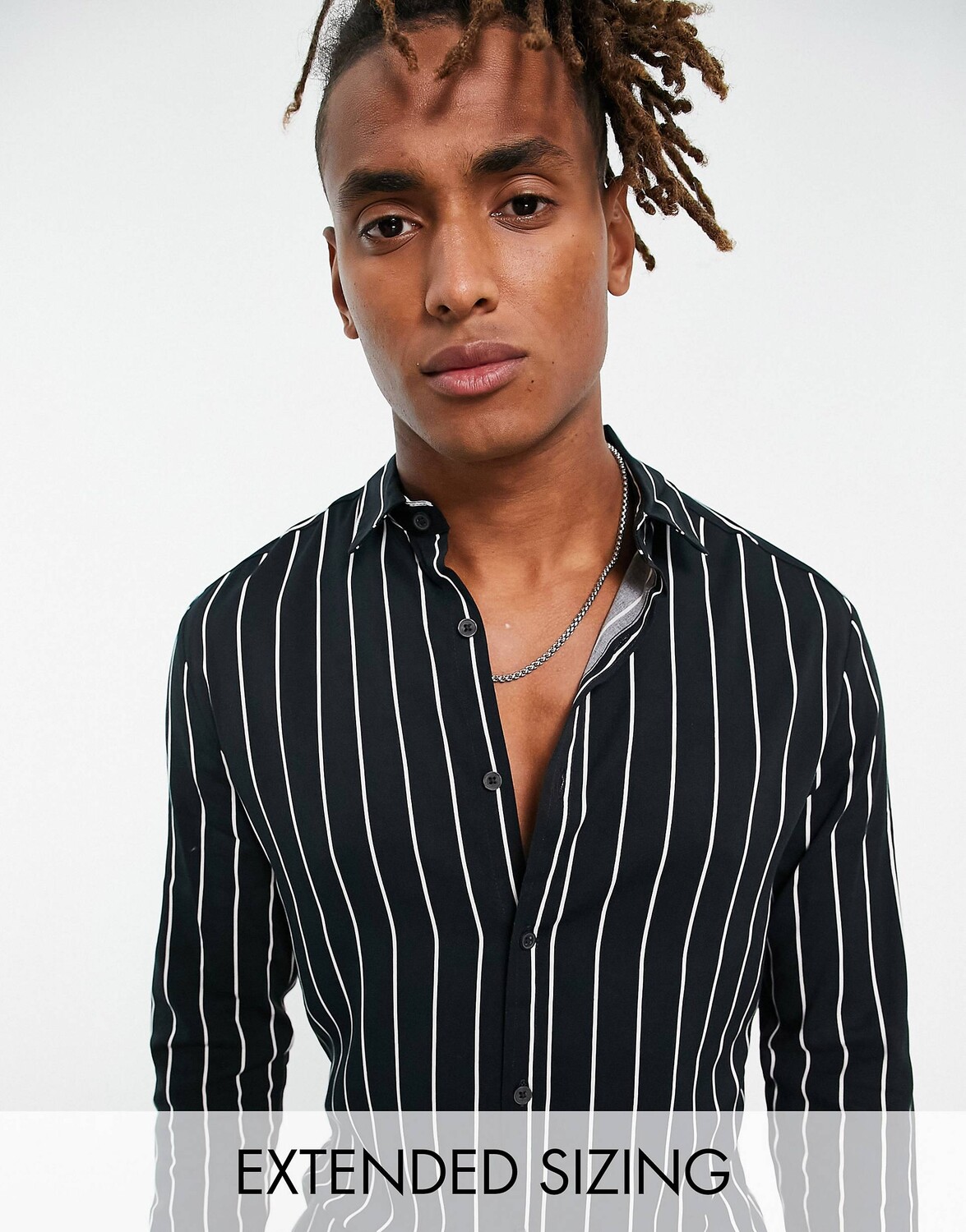 

Черно-белая эластичная рубашка в полоску скинни ASOS DESIGN