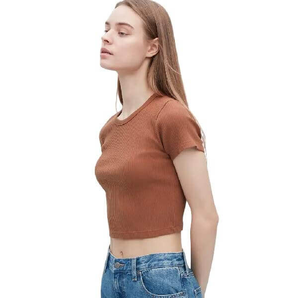 

Футболка Uniqlo Cropped Crew Neck Short Sleeved, коричневый