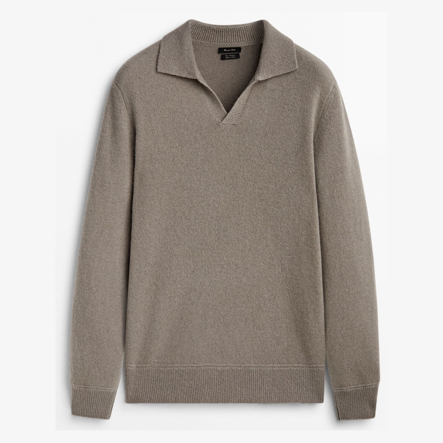 

Свитер Massimo Dutti Wool And Cashmere Blend Polo, серовато-бежевый