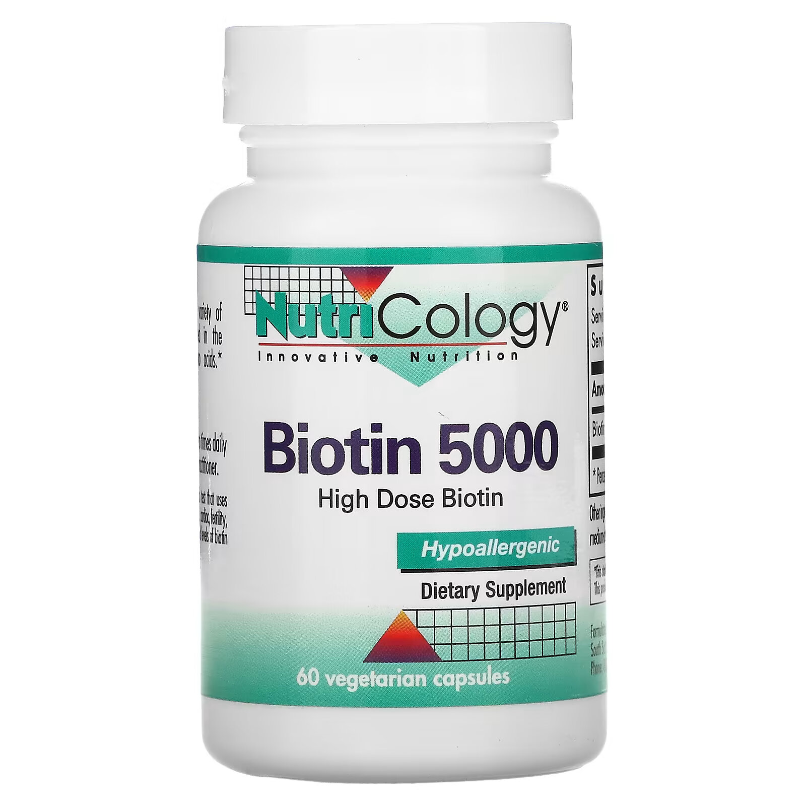Nutricology, Биотин 5000, 60 вегетарианских капсул nutricology тимус 75 вегетарианских капсул