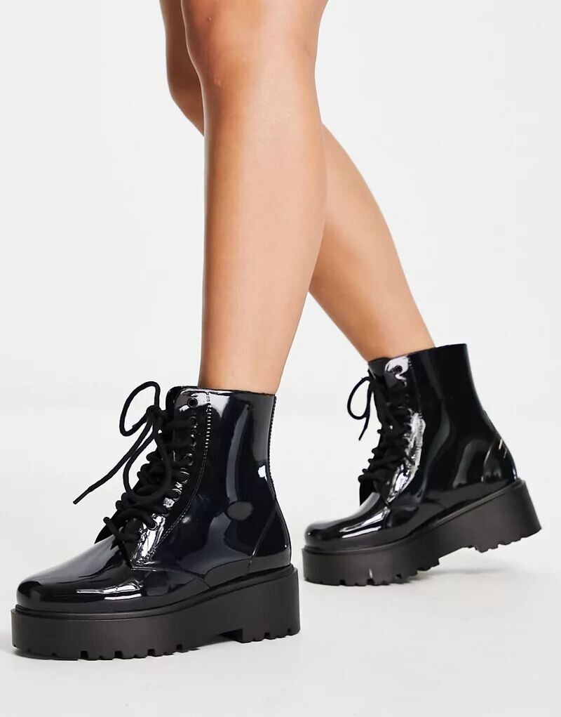 

Черные резиновые сапоги на шнуровке ASOS Generate