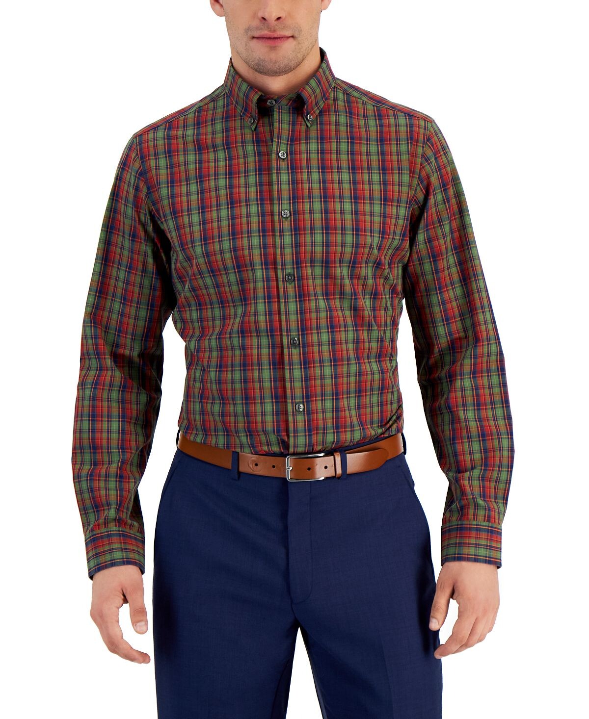 

Мужская классическая рубашка slim fit в 4-полосную стрейч-клетку, созданная для macy's Club Room