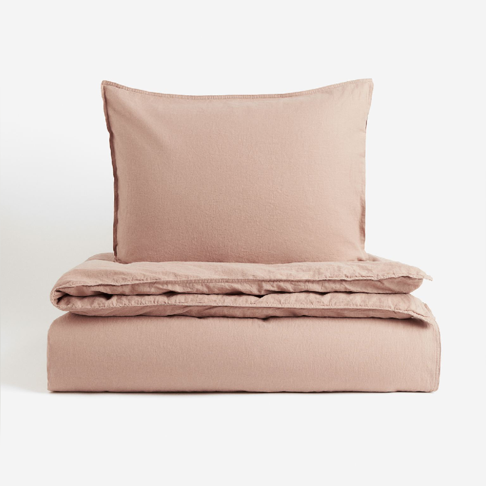 Комплект односпального постельного белья H&M Home Linen-blend, бежевый пододеяльник лен солнечный лучик