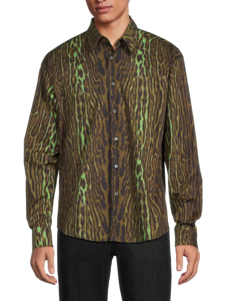 Рубашка на пуговицах с животным принтом Roberto Cavalli, цвет Military свитер из смесовой шерсти с животным принтом roberto cavalli цвет peanut butter