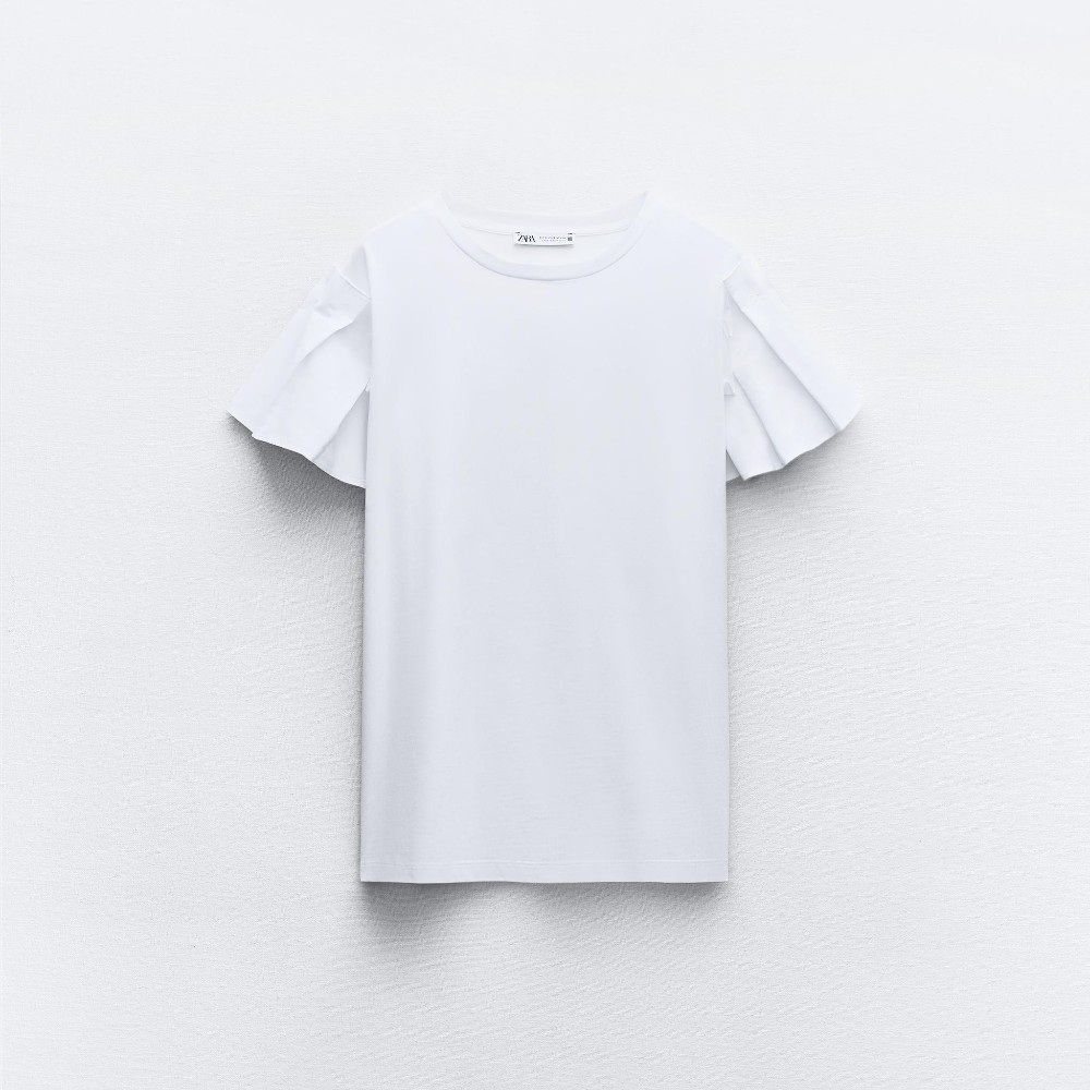 Футболка Zara Contrast With Full Sleeves, белый футболка zara rhinestone sleeves белый