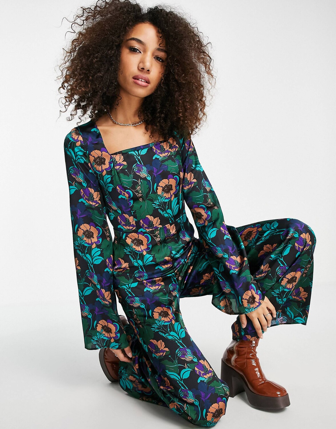 

Широкий комбинезон с принтом Topshop 70s