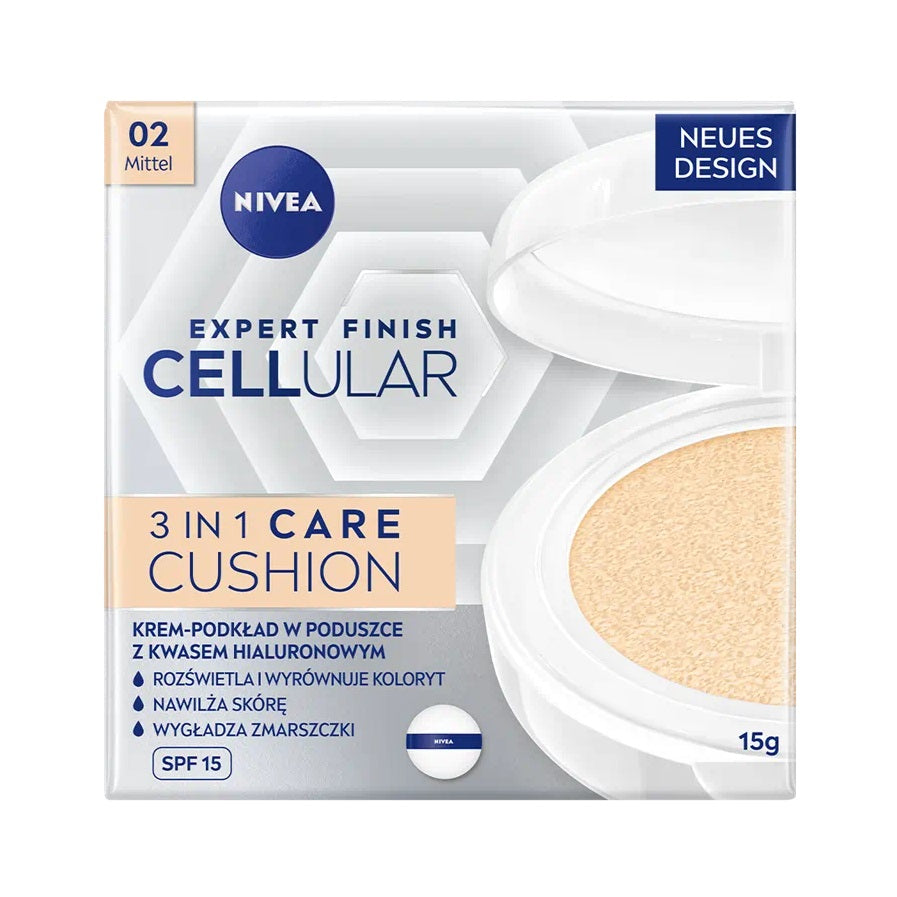 Nivea Expert Finish Cellular 3in1 Care Cushion крем-основа в подушке SPF15 02 Medium 15мл reserveage nutrition collagen booster с гиалуроновой кислотой и ресвератролом 60 капсул