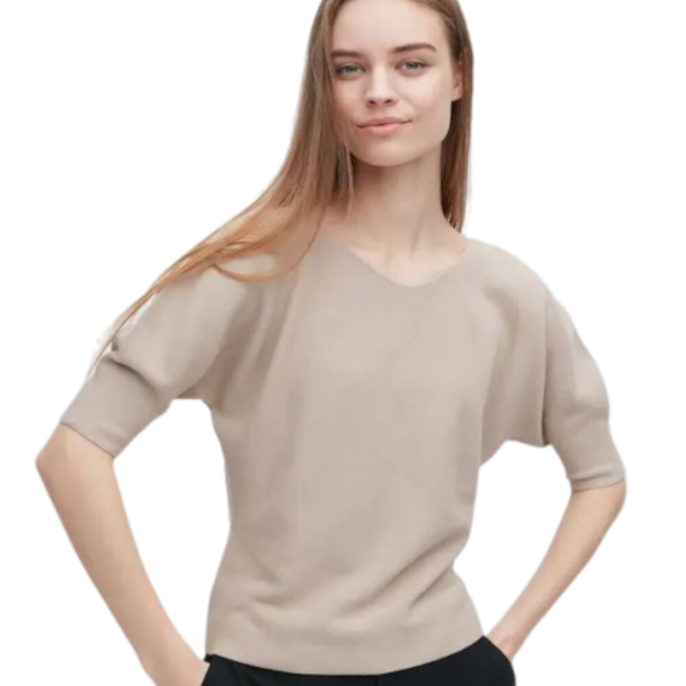 

Джемпер объемный вязаный с короткими рукавами Uniqlo 3d Knit Seamless Cotton Volume Half Sleeved, бежевый