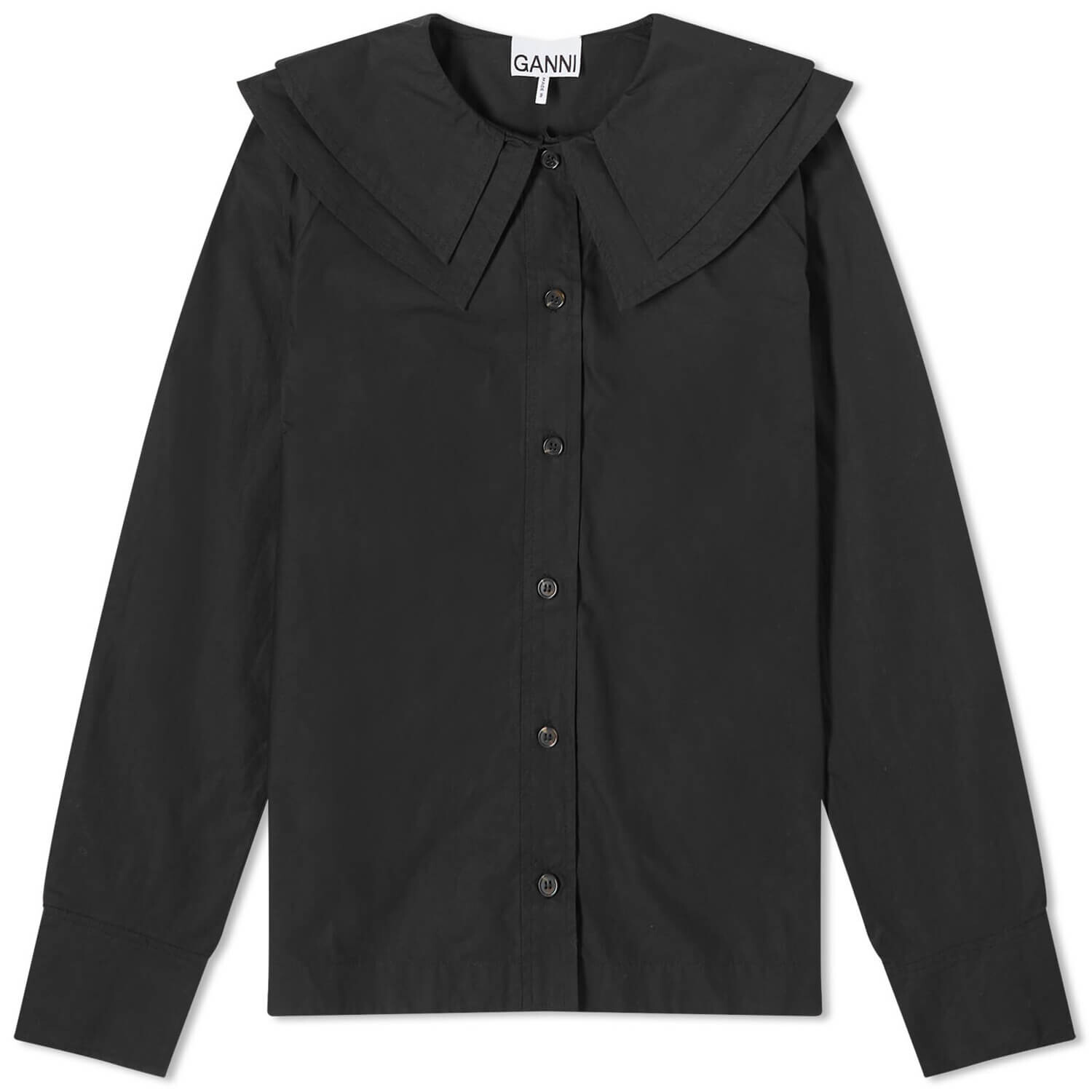 

Рубашка Ganni Cotton Poplin Double-Collar, черный
