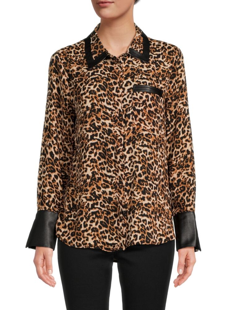 

Рубашка с отделкой из искусственной кожи Laundry By Shelli Segal, цвет Leopard