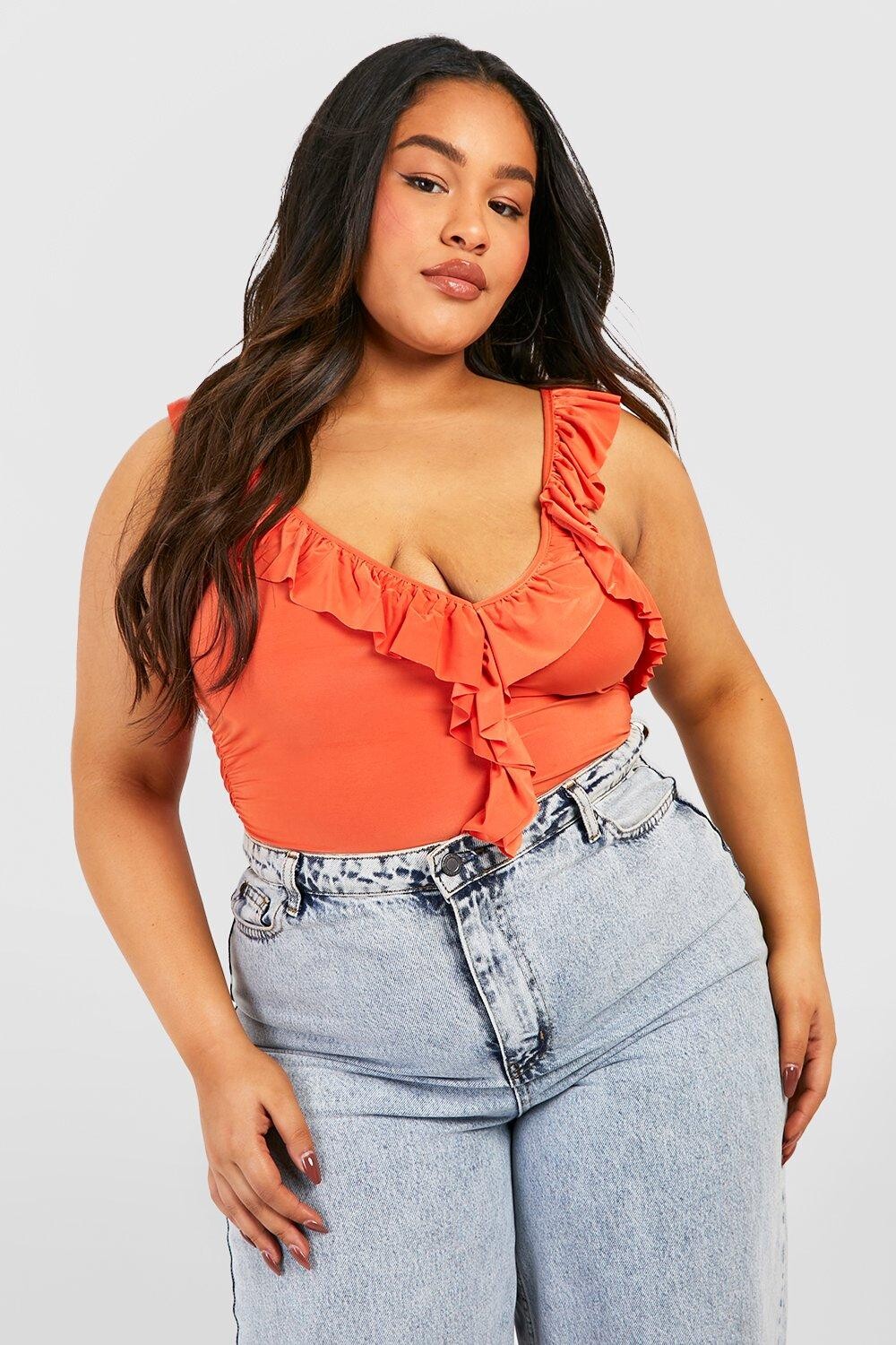 

Боди plus one плечо с рюшами Boohoo, оранжевый