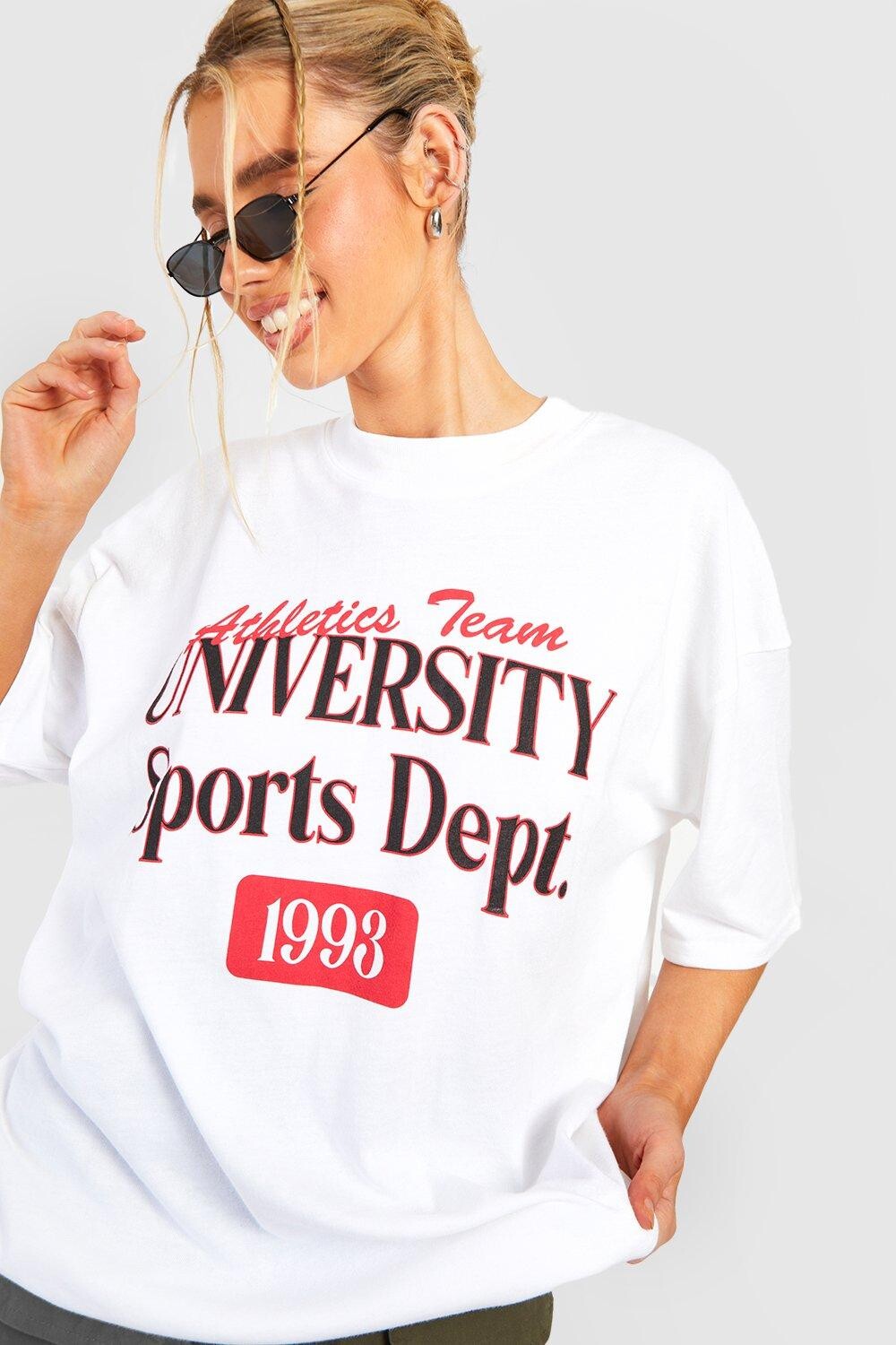 

Футболка оверсайз с надписью University boohoo, белый