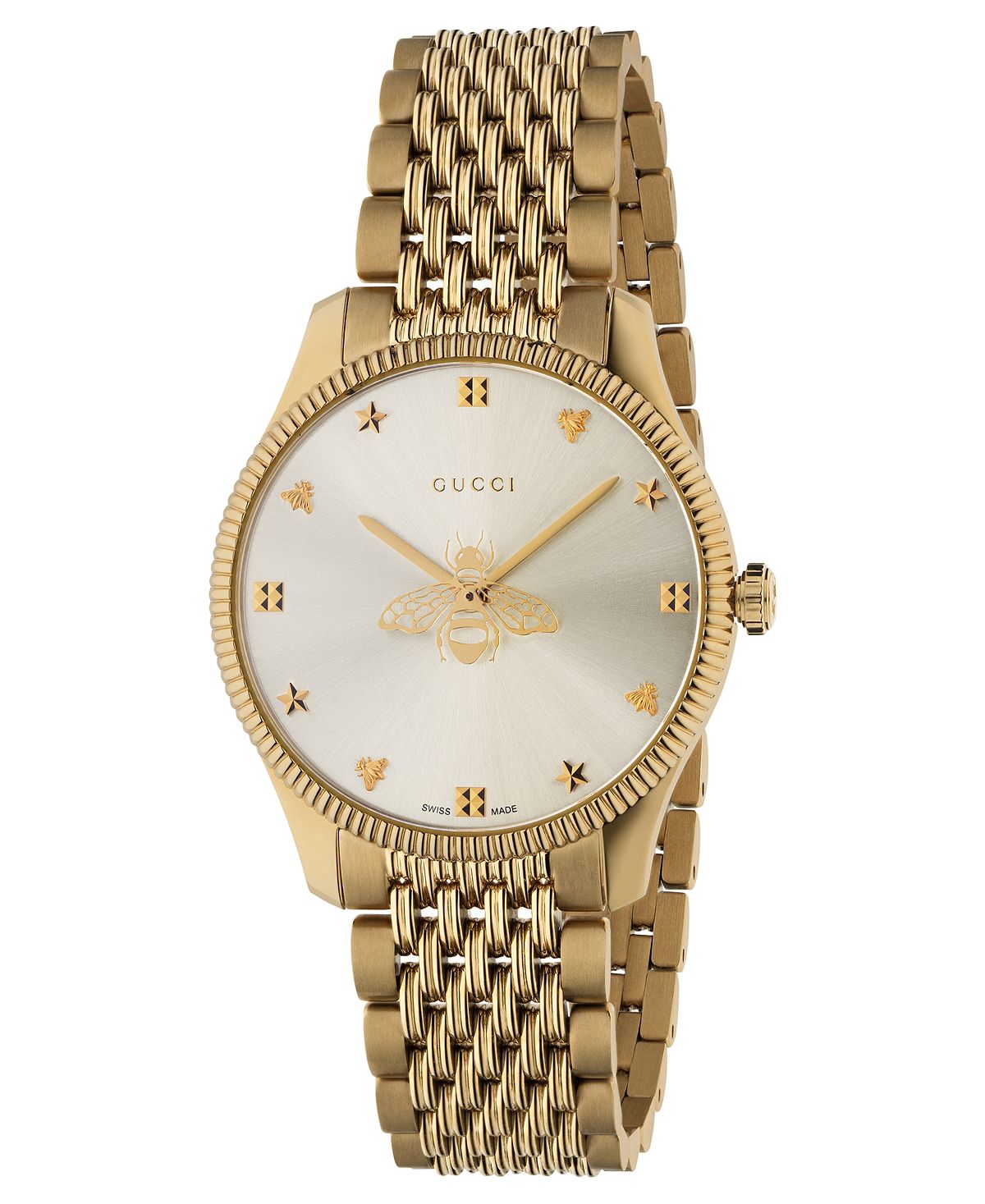 цена Часы G-Timeless с золотым PVD-браслетом из нержавеющей стали, 36 мм Gucci, золотой