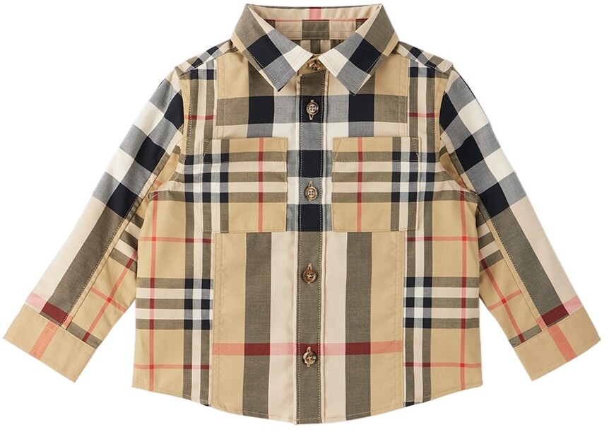 

Бежевая рубашка в клетку в стиле пэчворк Baby Beige Burberry