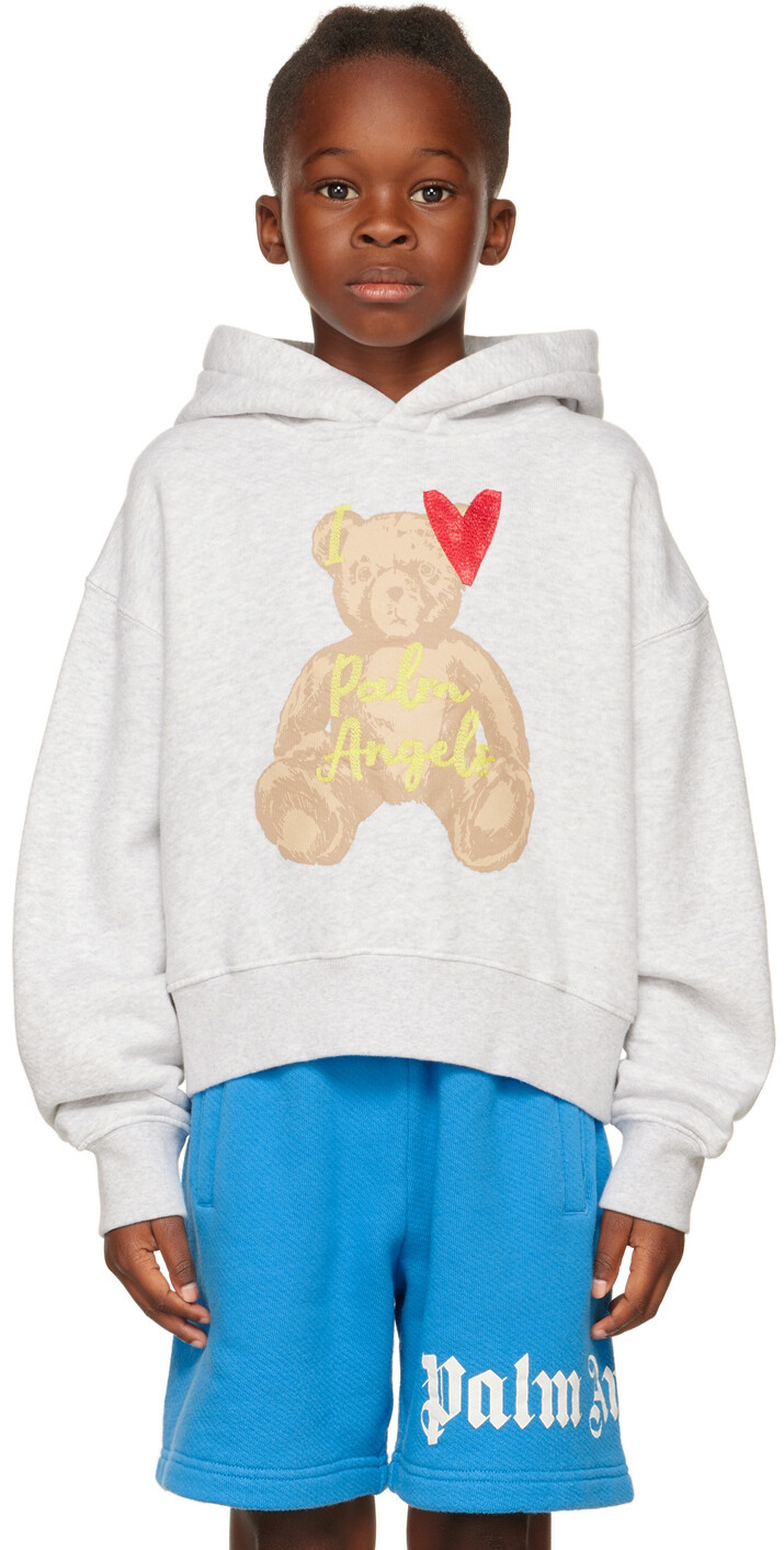 

Детская серая толстовка с капюшоном Love Bear Palm Angels