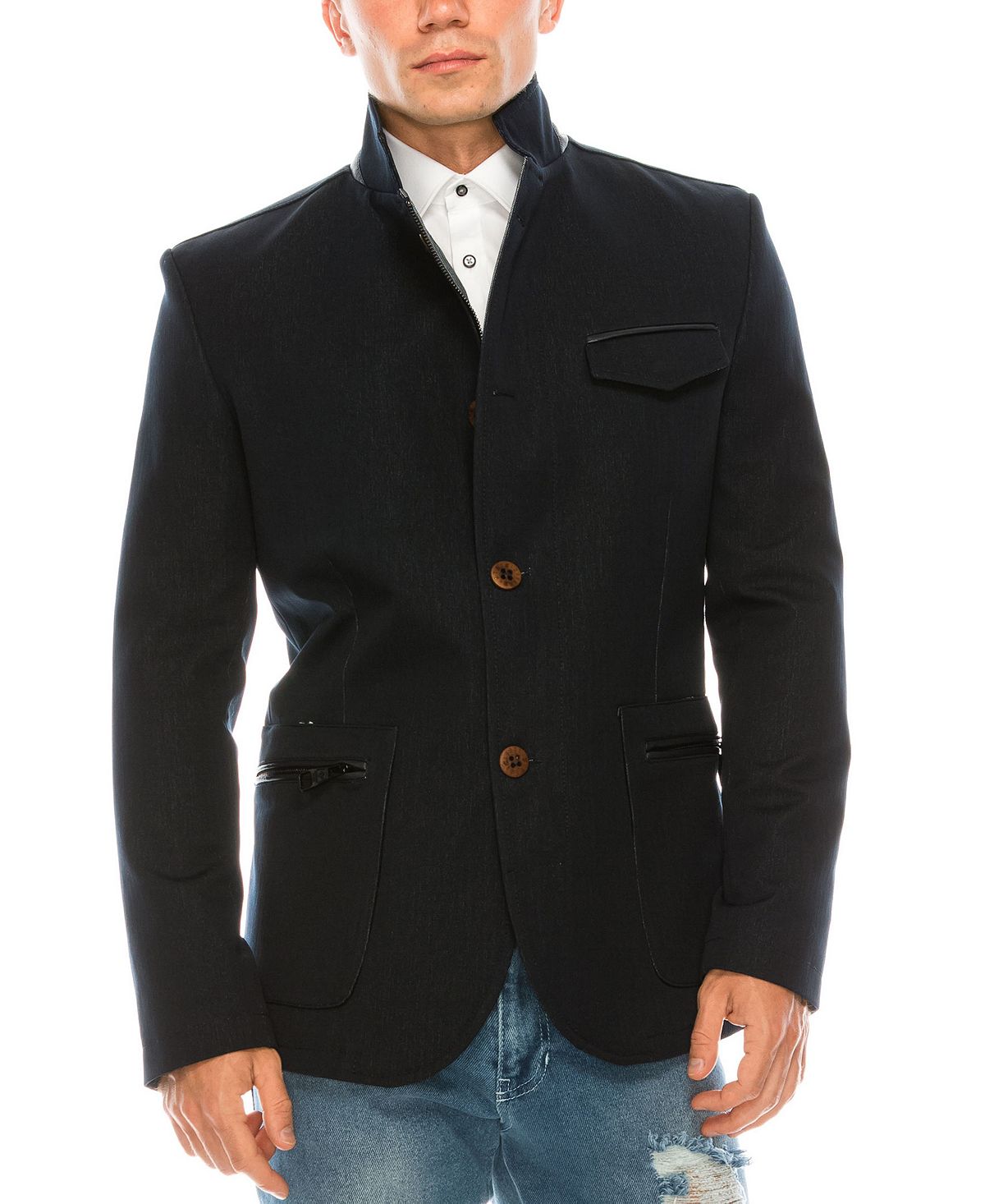 Мужская современная повседневная спортивная куртка с воротником-стойкой RON TOMSON, синий вязаный кардиган ron tomson серый