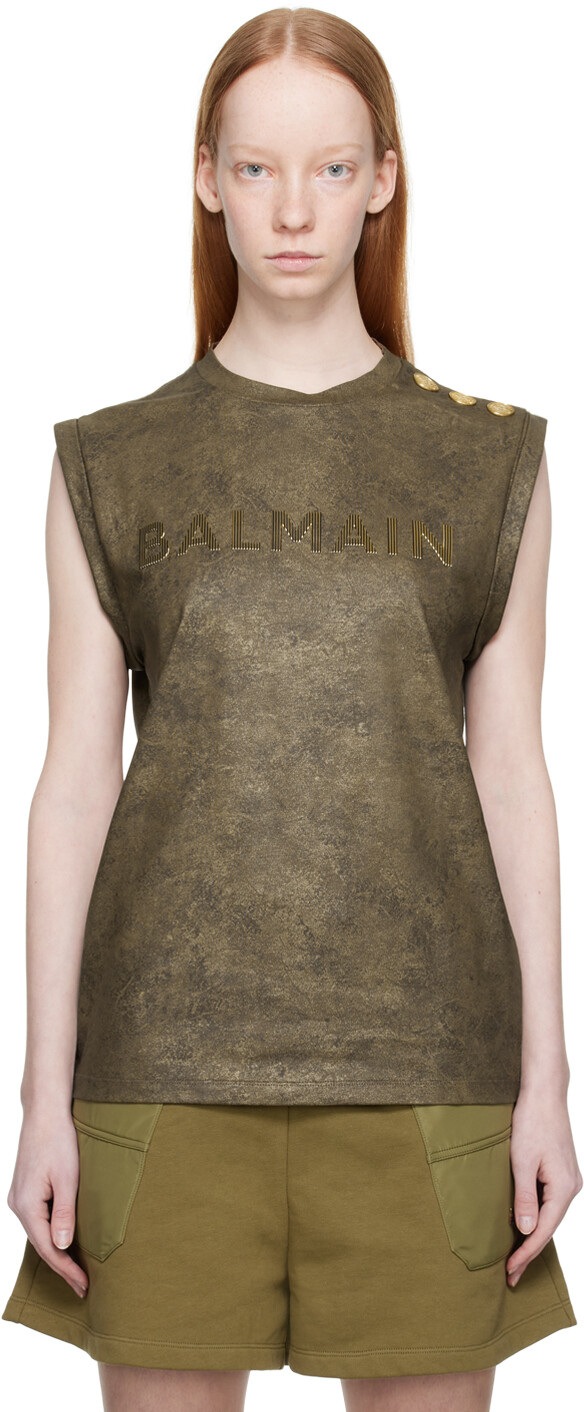 

Майка с покрытием цвета хаки Balmain