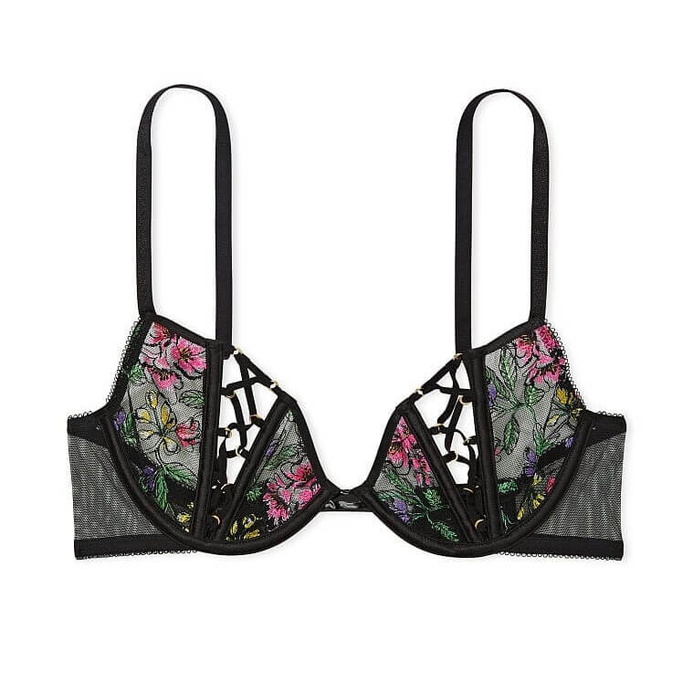 

Бюстгальтер Victoria's Secret Very Sexy Lace-Up Open-Cup Demi, черный/мультиколор