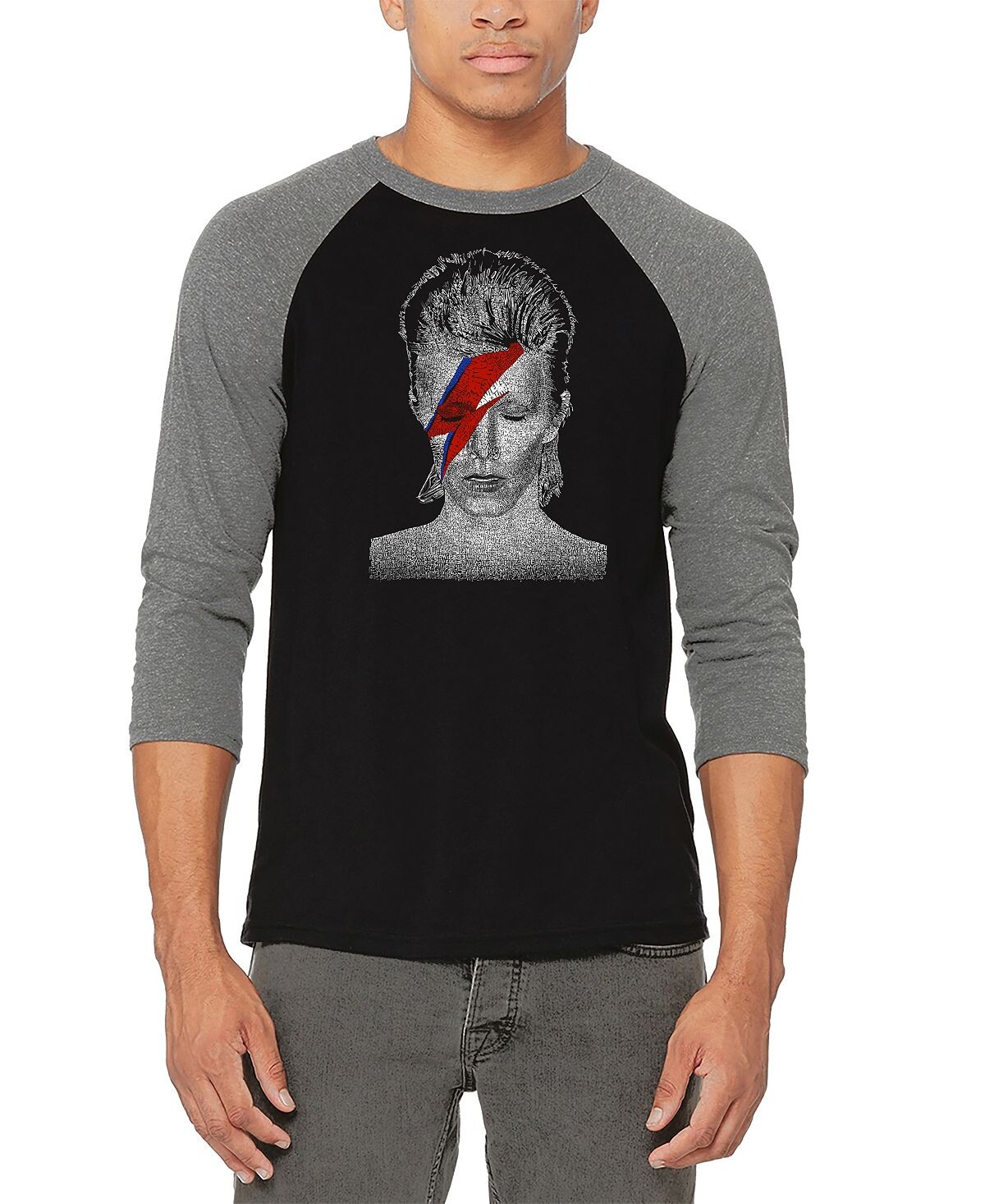 

Мужская футболка реглан david bowie aladdin sane word art LA Pop Art, серый