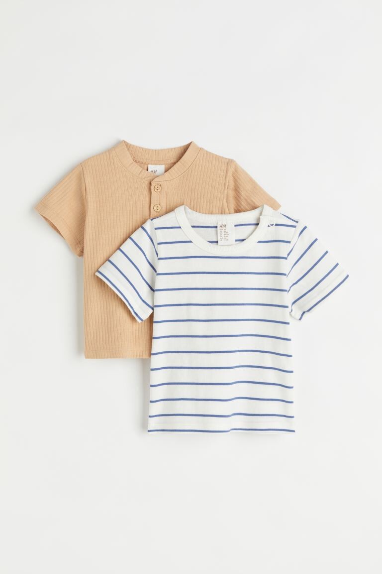 

Хлопковая футболка, 2 шт. H&M, бежевая пудра/полосатый