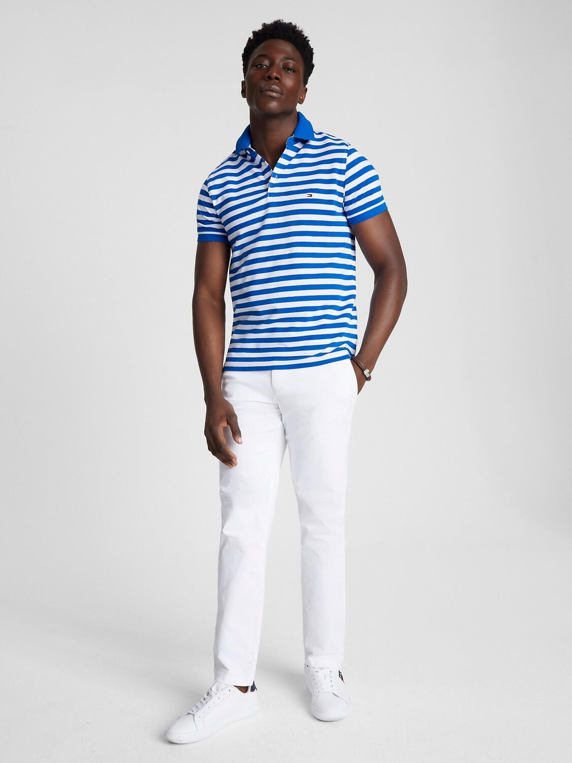 

Футболка-поло Tommy Hilfiger Slim Fit Stripe, синий/белый