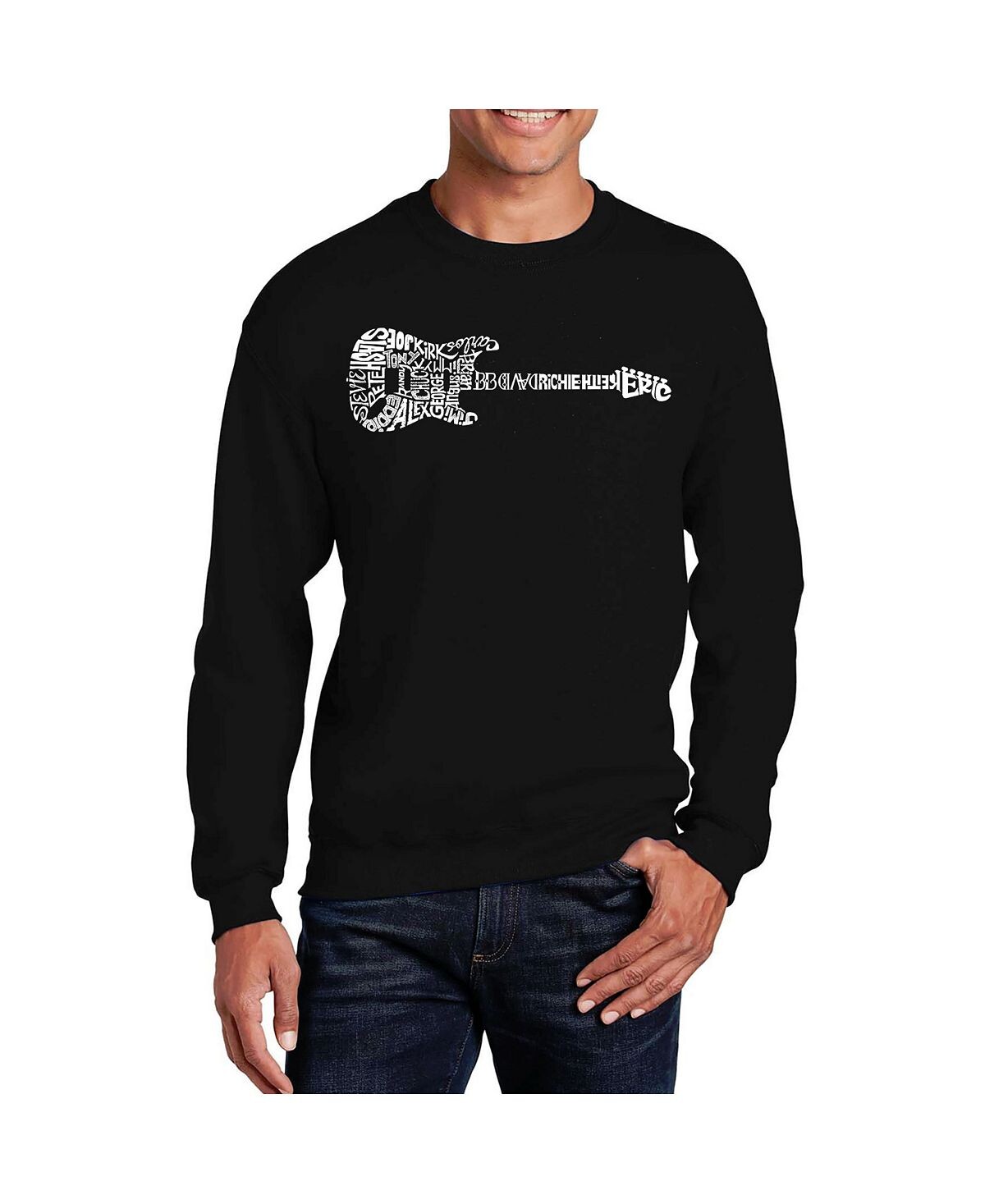 

Мужская толстовка с круглым вырезом word art rock guitar LA Pop Art, черный