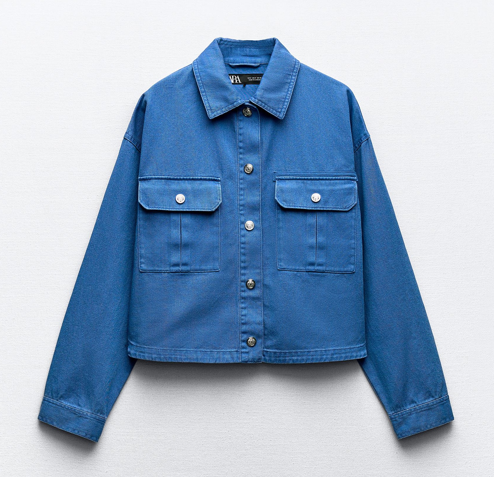 Куртка-рубашка Zara Cotton, синий куртка рубашка zara linen cotton кремово белый