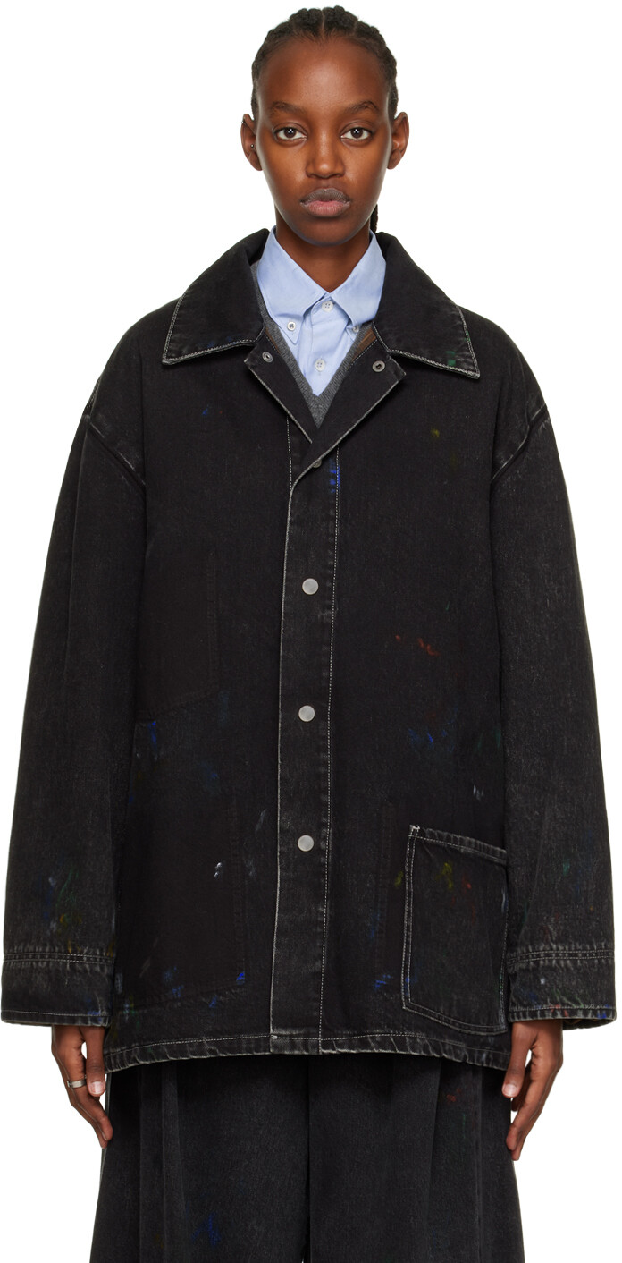 

Черная джинсовая куртка с брызгами краски Maison Margiela