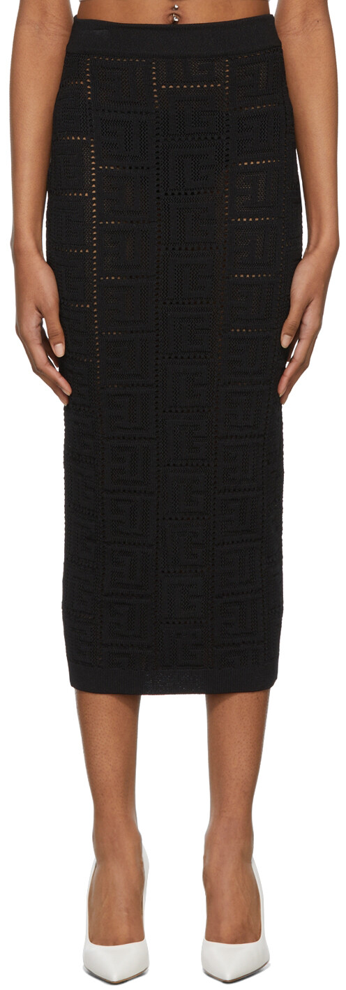 

Черная вязаная юбка с монограммой Balmain