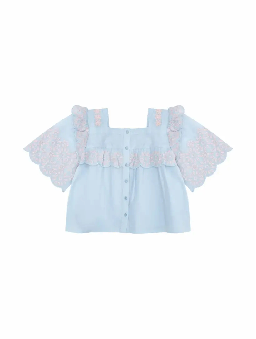 Хлопковая блузка с вышивкой Stella McCartney блузка твое цветочная 46 размер