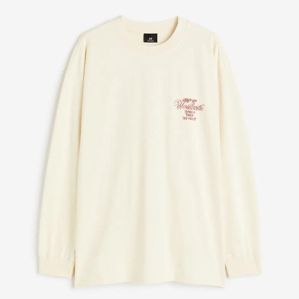 

Футболка H&M Oversized Fit Printed Jersey Worldwide, светло-бежевый