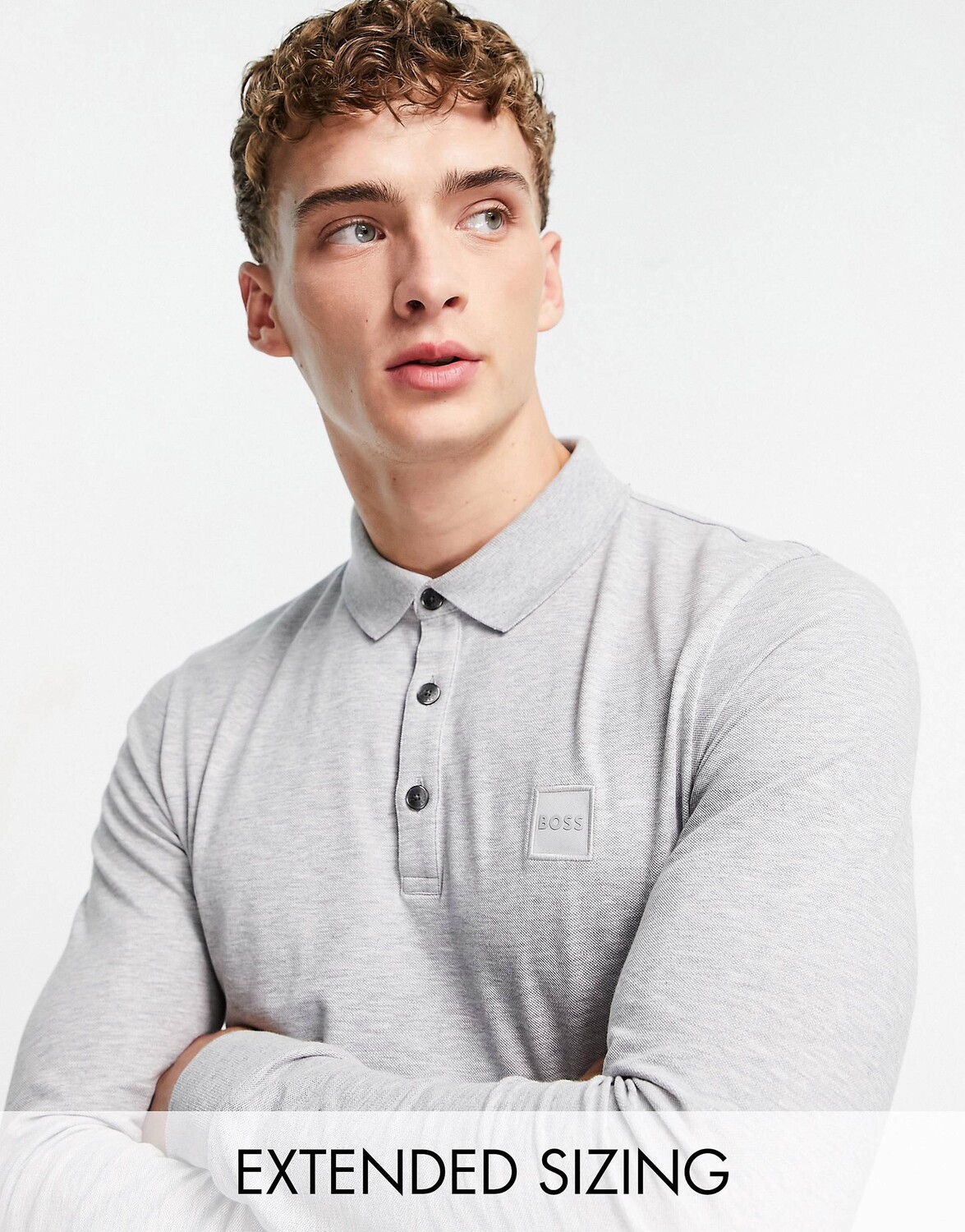 

Серое открытое поло с длинными рукавами BOSS Casual Passerby