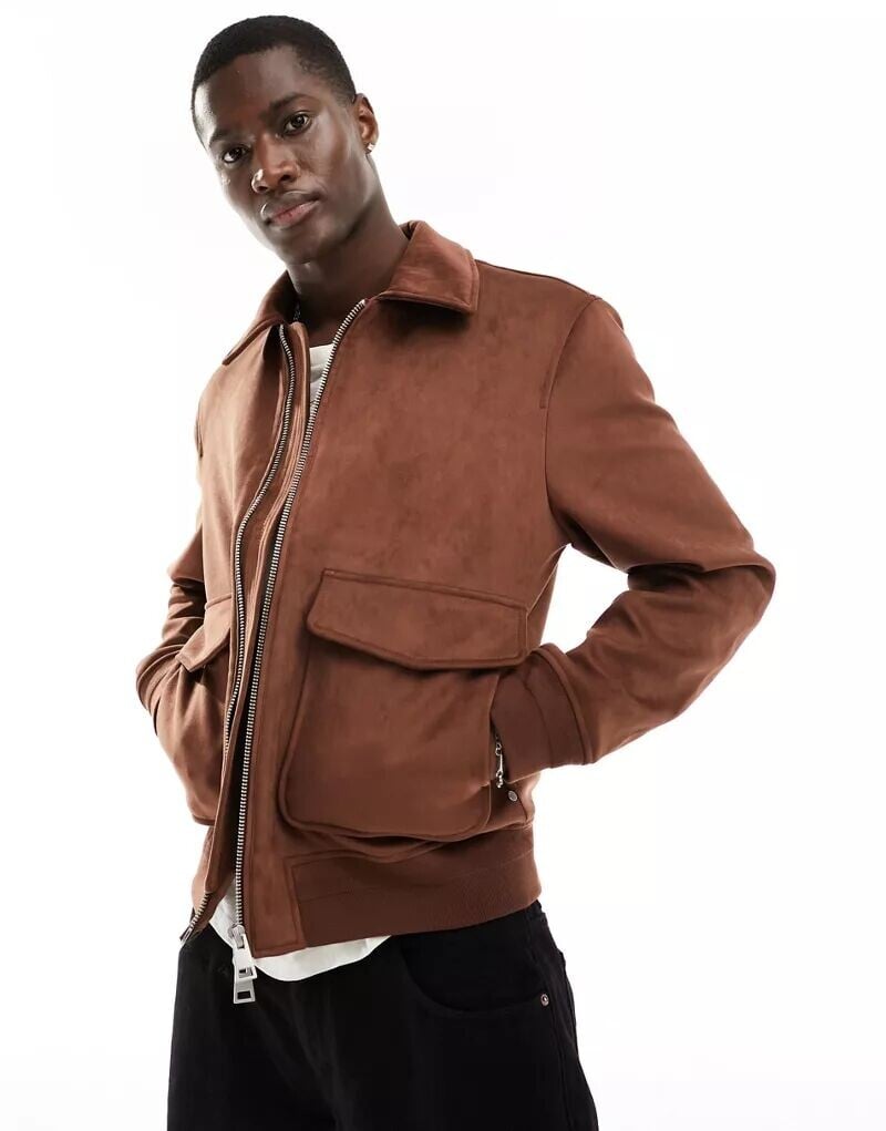 

Коричневый бомбер из искусственной замши River Island