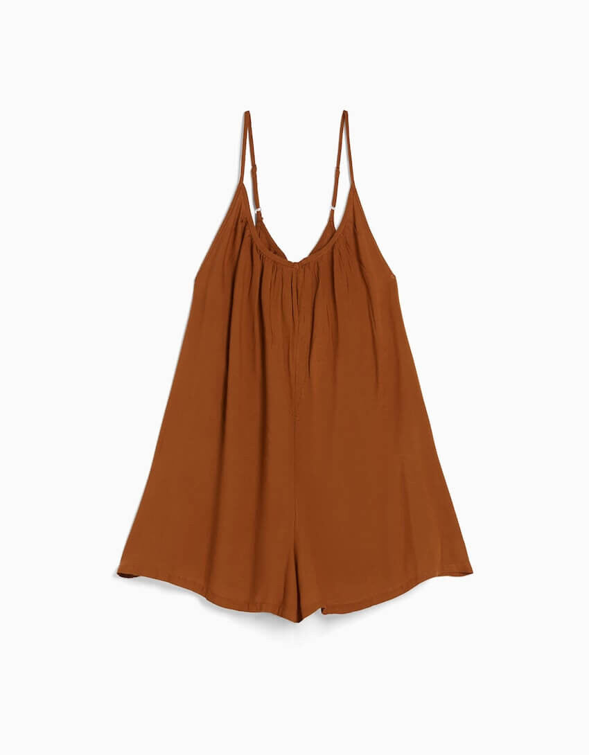 

Комбинезон Bershka Strappy Flowing With Back Tie, коричневый