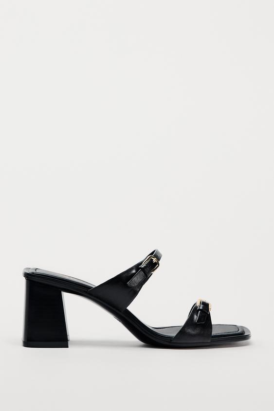 Сандалии Zara Leather, черный сандалии zara metallic heel leather золотистый