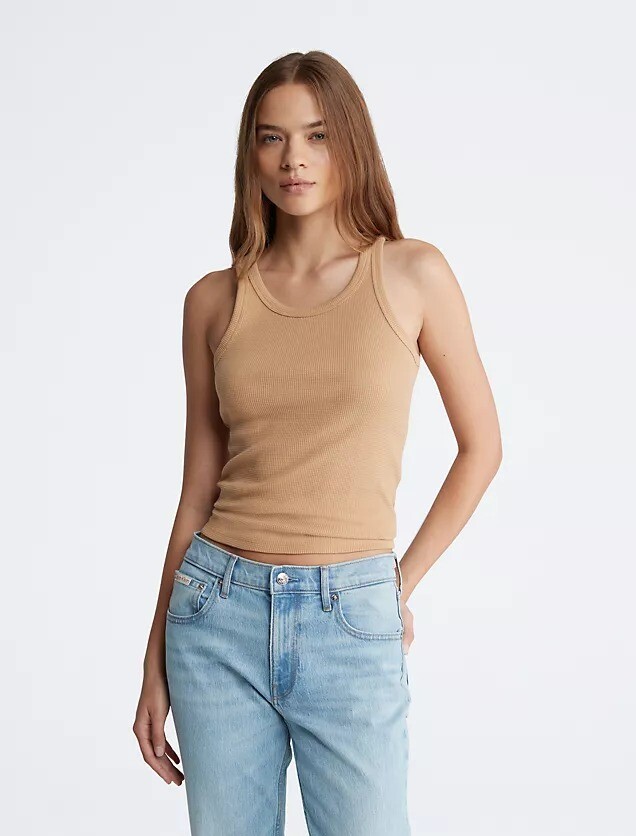 

Топ Calvin Klein Waffle Cropped Scoopneck, бежевый