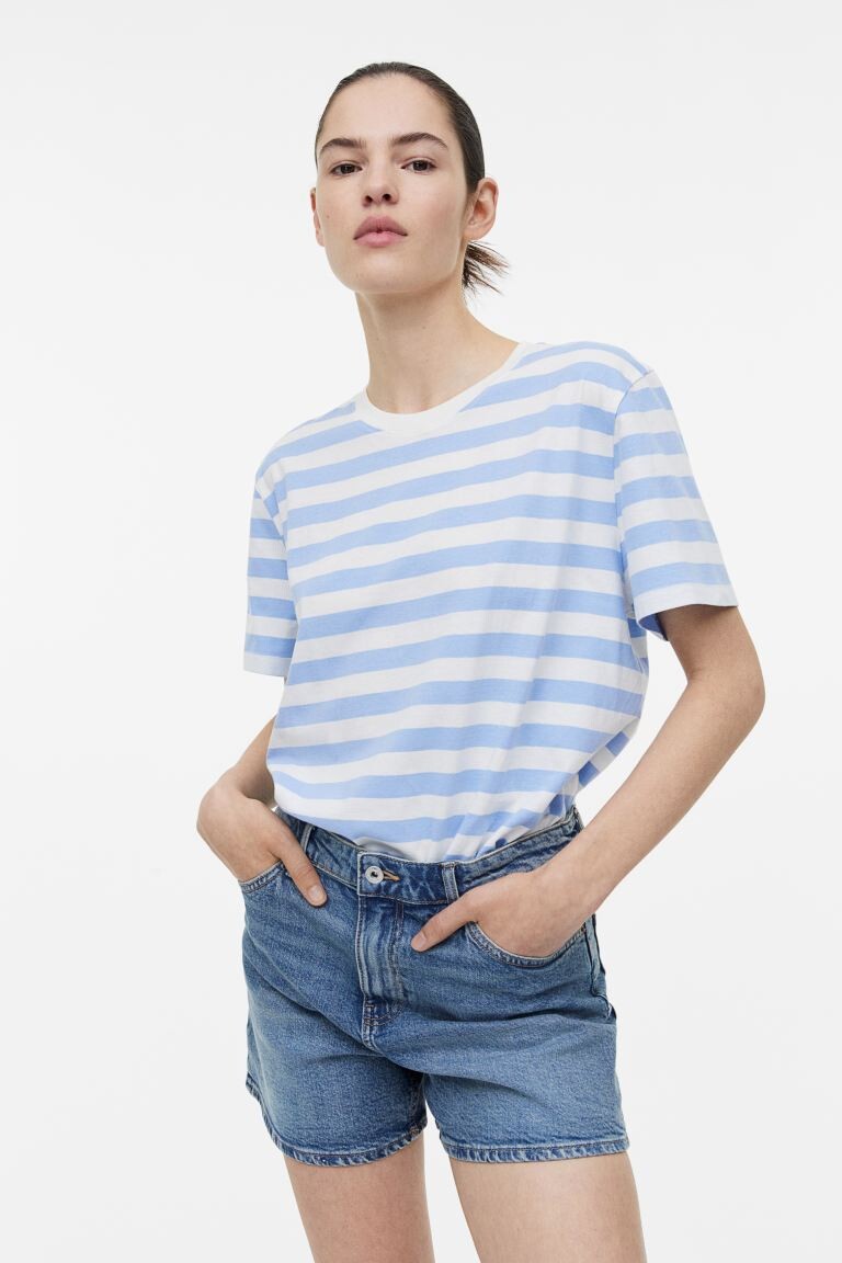

Хлопковая футболка H&M, голубой/полосатый